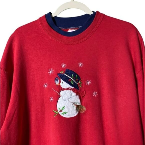 Vintage 1990s Fruit of the Loom Snowman Sweatshirt Size XL Christmas Holiday - Picture 3 of 7